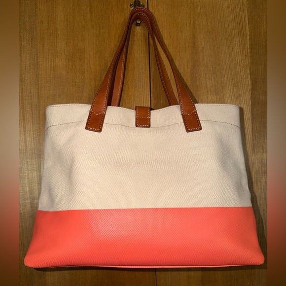 Fossil Austin Shopper Tote Bag in Coral Canvas with Leather Straps & Key Detail - Picture 8 of 17